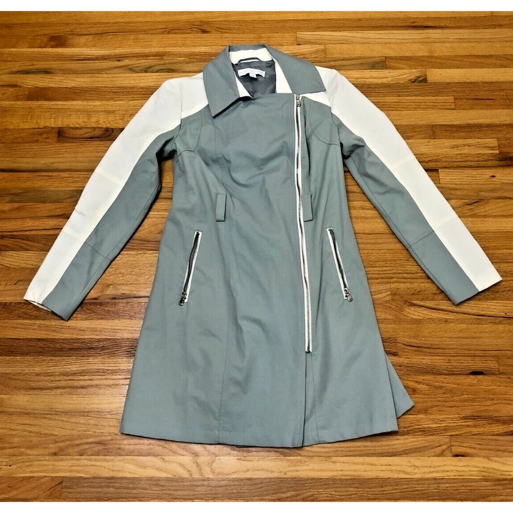 New York & Company Trench Coat Women's S Gray Long‎ Sleeve Collared Cotton Blend